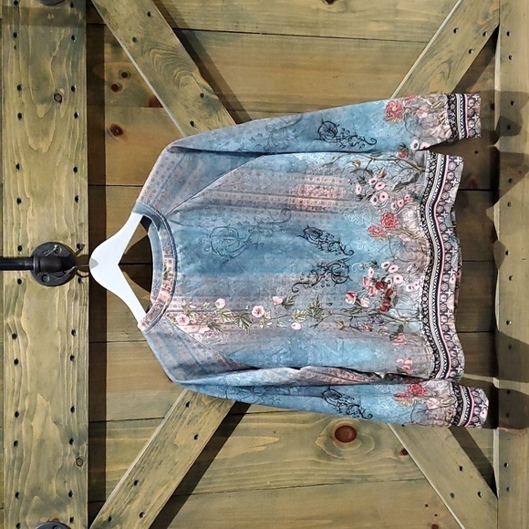 Boutique Tops - WHIMSICAL LONG SLEEVE FLORAL VINES TOP SIZE SMALL FAIRY FOREST GIRLIE VENETIAN